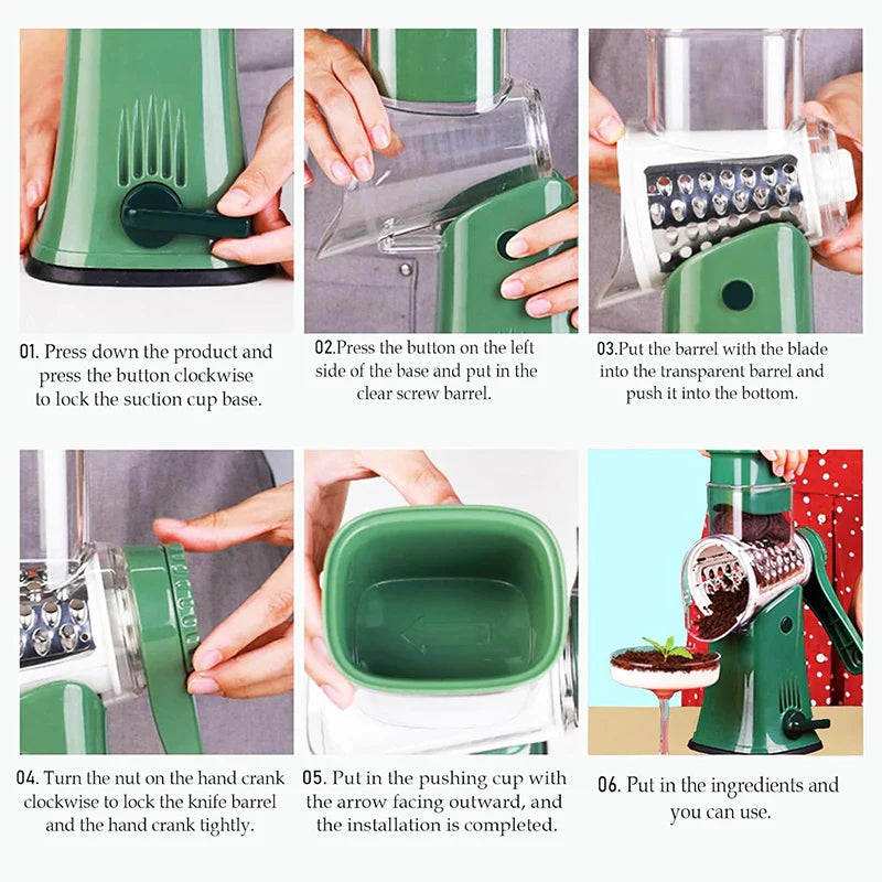 5-in-1 Rotary Cheese Grater & Kitchen Vegetable Slicer - Mandoline Julienne, Waffle Cutter & Nut Chopper