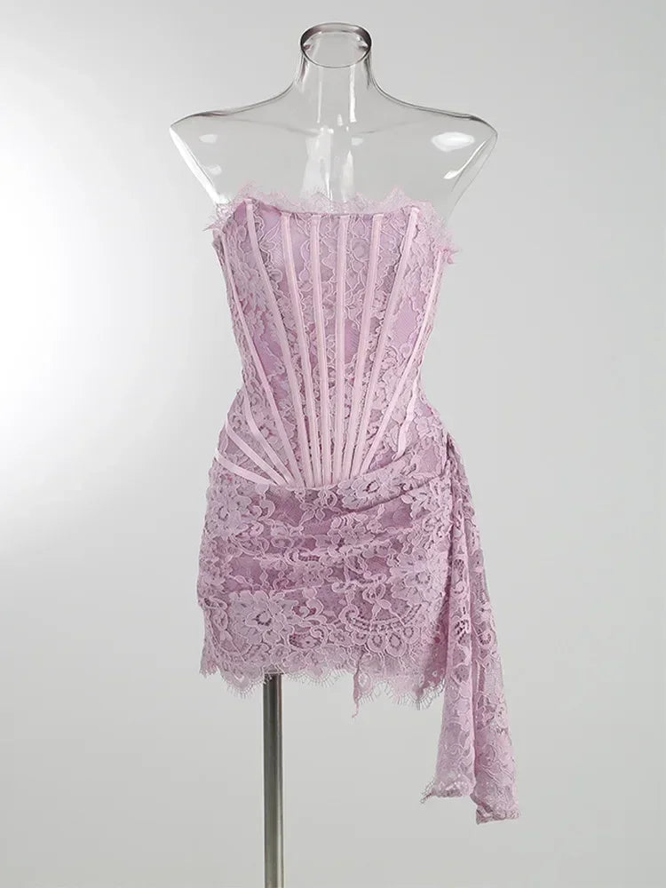 TARUXY See-through Patchwork Corset Dress  Elegant Party Mini Dress