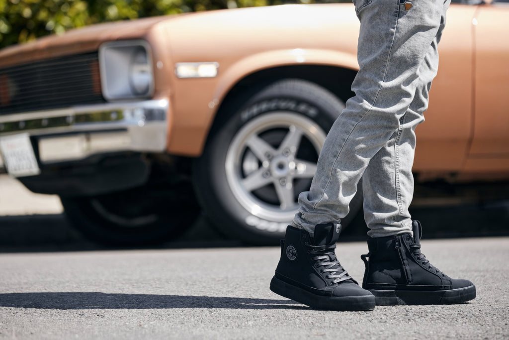 Men's Black Cap Toe High Top Zip-Up Sneaker Boots S3421