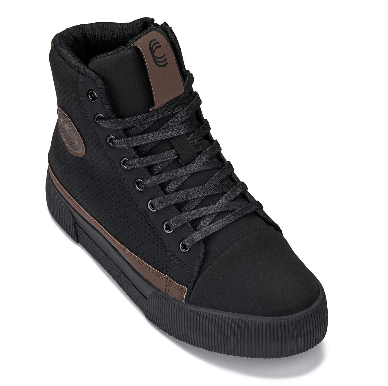 CALTO - S3422 - 2.4 Inches Taller (Black/Coffee Brown) - Cap Toe High Top Zip-Up Sneaker Boots