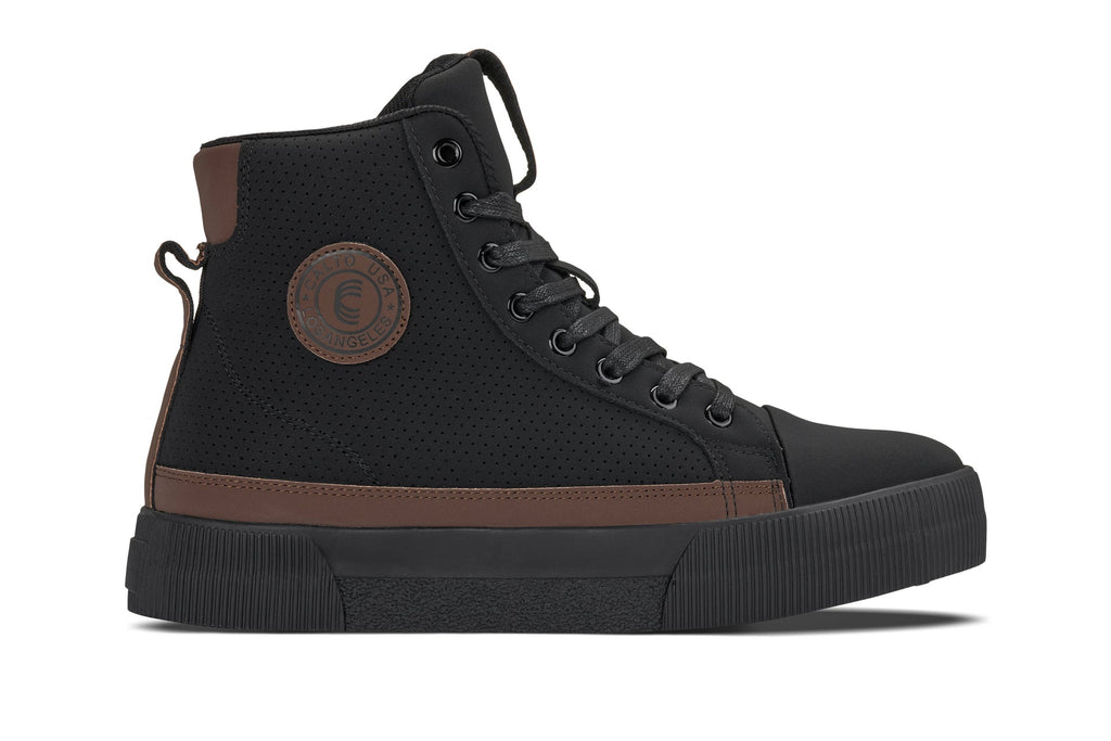 CALTO - S3422 - 2.4 Inches Taller (Black/Coffee Brown) - Cap Toe High Top Zip-Up Sneaker Boots