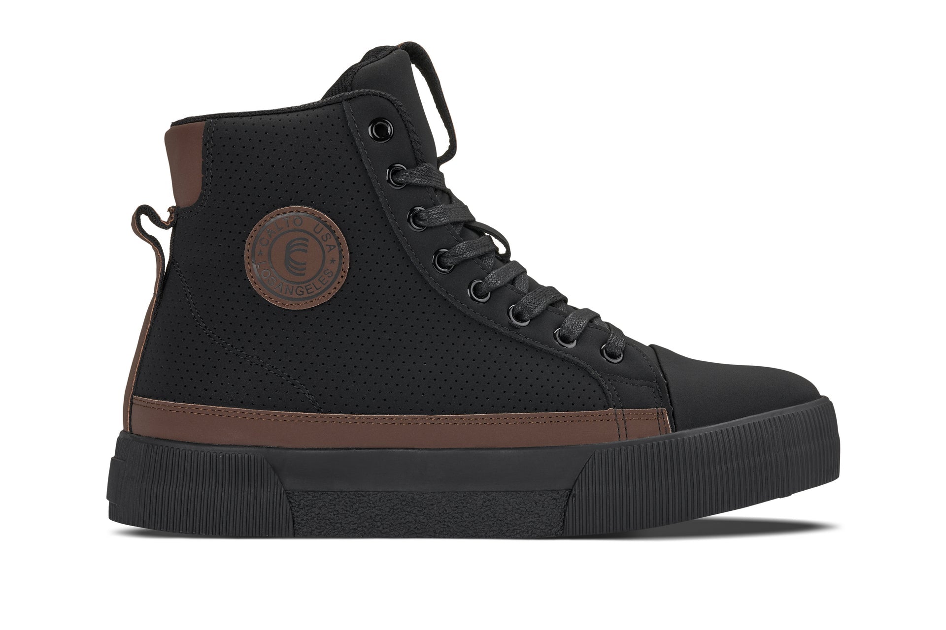 CALTO - S3422 - 2.4 Inches Taller (Black/Coffee Brown) - Cap Toe High Top Zip-Up Sneaker Boots