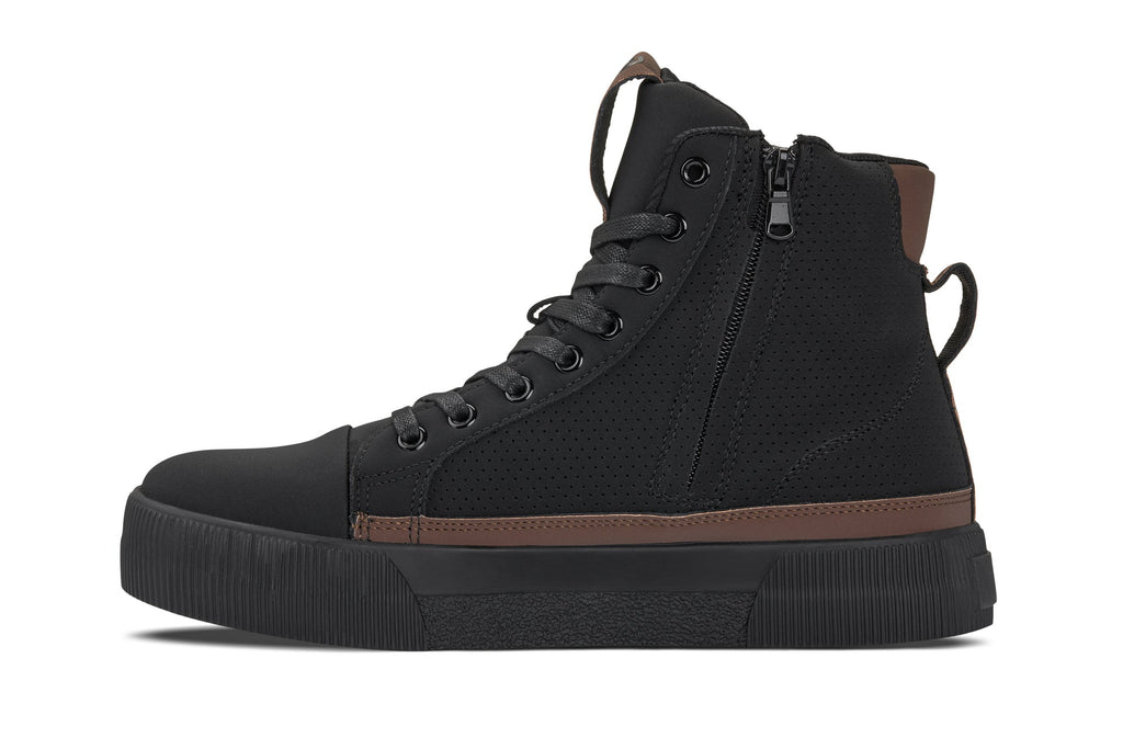 CALTO - S3422 - 2.4 Inches Taller (Black/Coffee Brown) - Cap Toe High Top Zip-Up Sneaker Boots