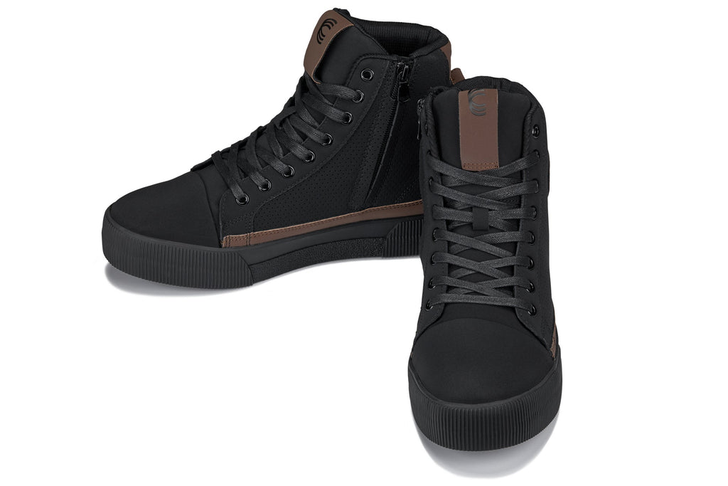 CALTO - S3422 - 2.4 Inches Taller (Black/Coffee Brown) - Cap Toe High Top Zip-Up Sneaker Boots