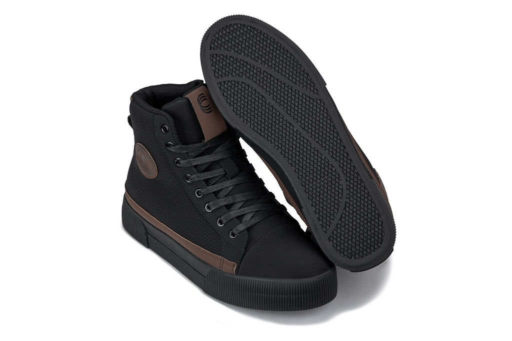 CALTO - S3422 - 2.4 Inches Taller (Black/Coffee Brown) - Cap Toe High Top Zip-Up Sneaker Boots