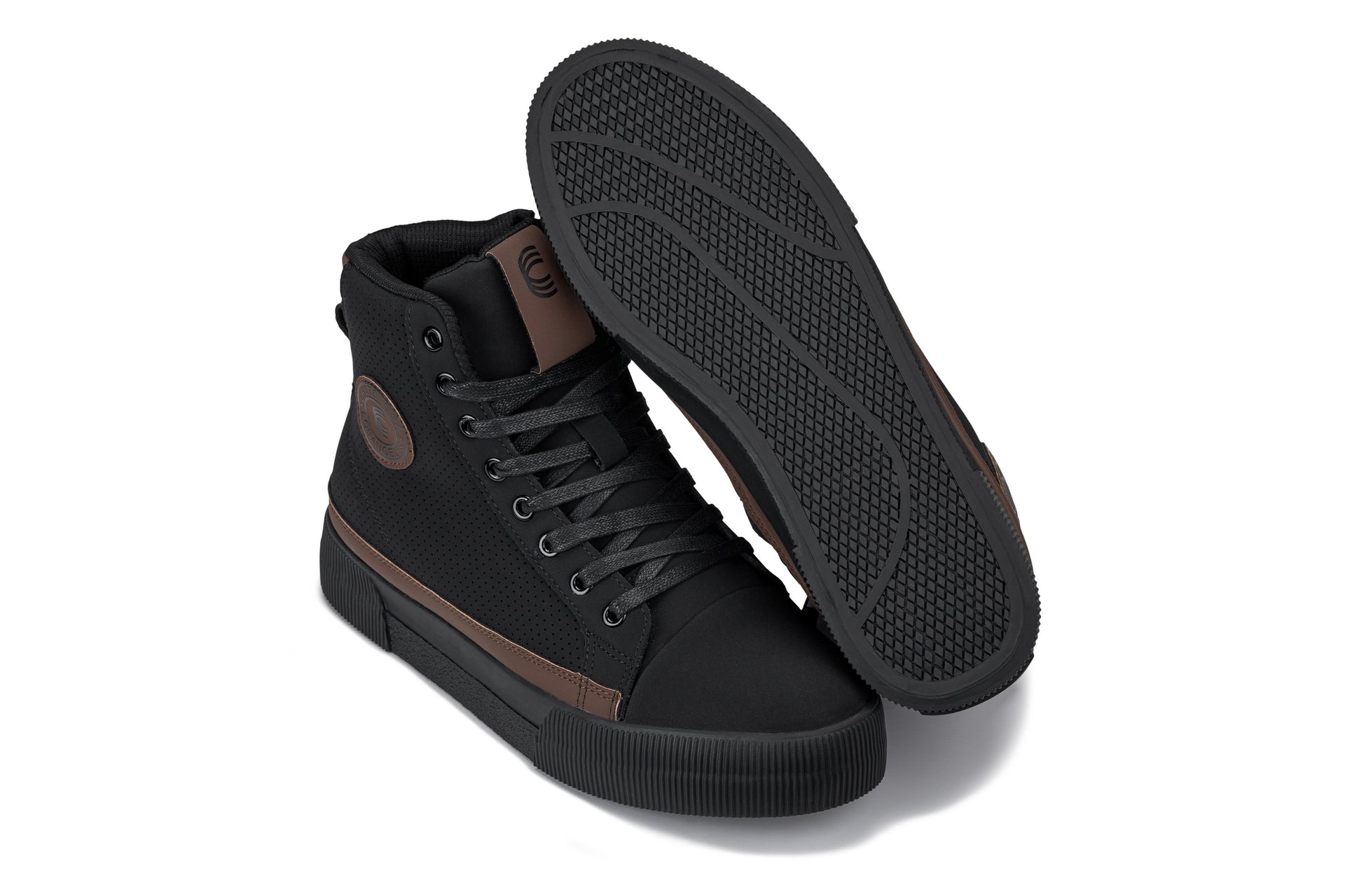 CALTO - S3422 - 2.4 Inches Taller (Black/Coffee Brown) - Cap Toe High Top Zip-Up Sneaker Boots