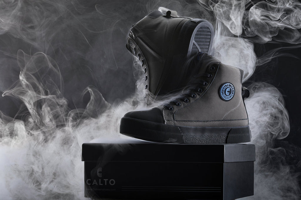 CALTO - S3423 - 2.4 Inches Taller (Grey) - Cap Toe High Top Zip-Up Sneaker Boots