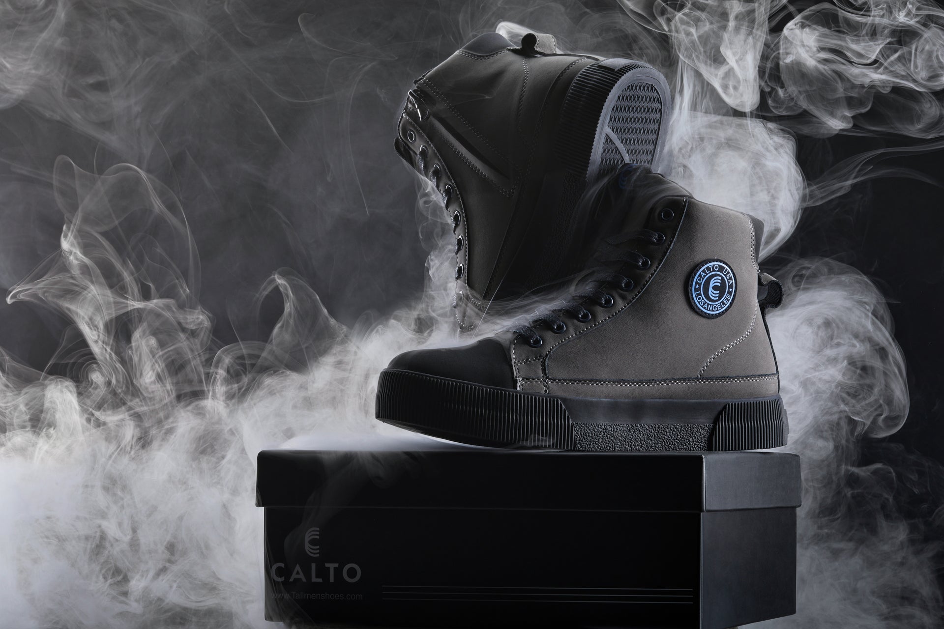 CALTO - S3423 - 2.4 Inches Taller (Grey) - Cap Toe High Top Zip-Up Sneaker Boots