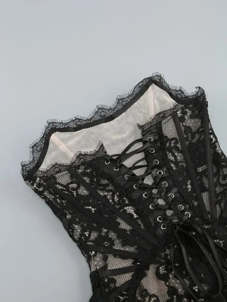 TARUXY See-through Patchwork Corset Dress  Elegant Party Mini Dress