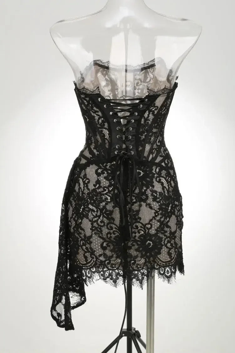 TARUXY See-through Patchwork Corset Dress  Elegant Party Mini Dress