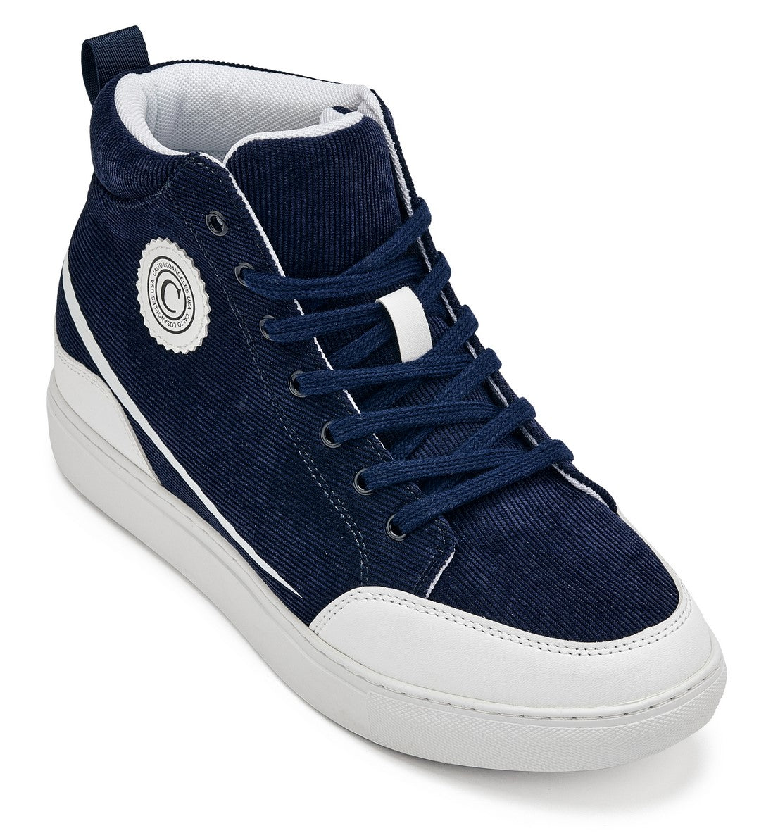 CALTO - S4132 - 2.6 Inches Taller (Navy/White Sole) - Corduroy Ankle Top Sneak-boot