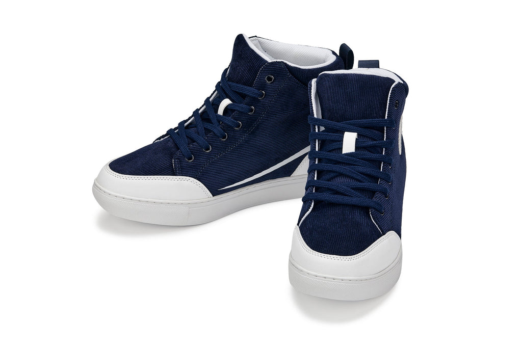 CALTO - S4132 - 2.6 Inches Taller (Navy/White Sole) - Corduroy Ankle Top Sneak-boot