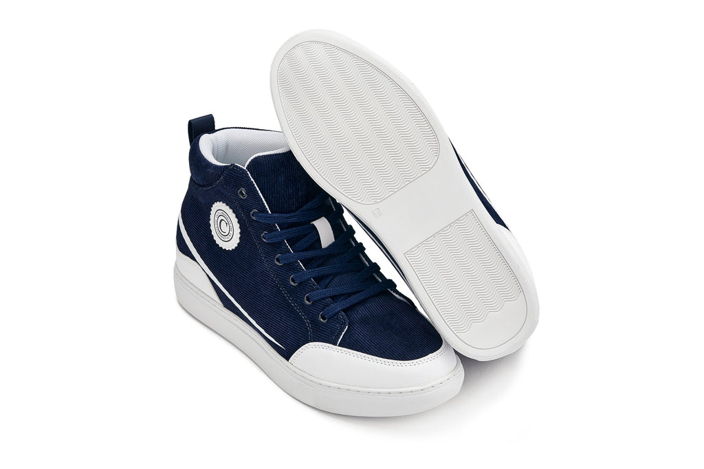 CALTO - S4132 - 2.6 Inches Taller (Navy/White Sole) - Corduroy Ankle Top Sneak-boot