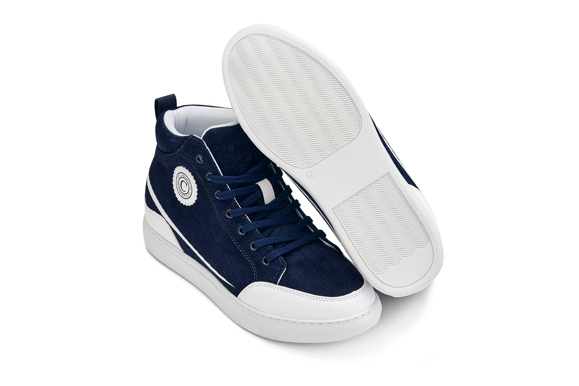 CALTO - S4132 - 2.6 Inches Taller (Navy/White Sole) - Corduroy Ankle Top Sneak-boot