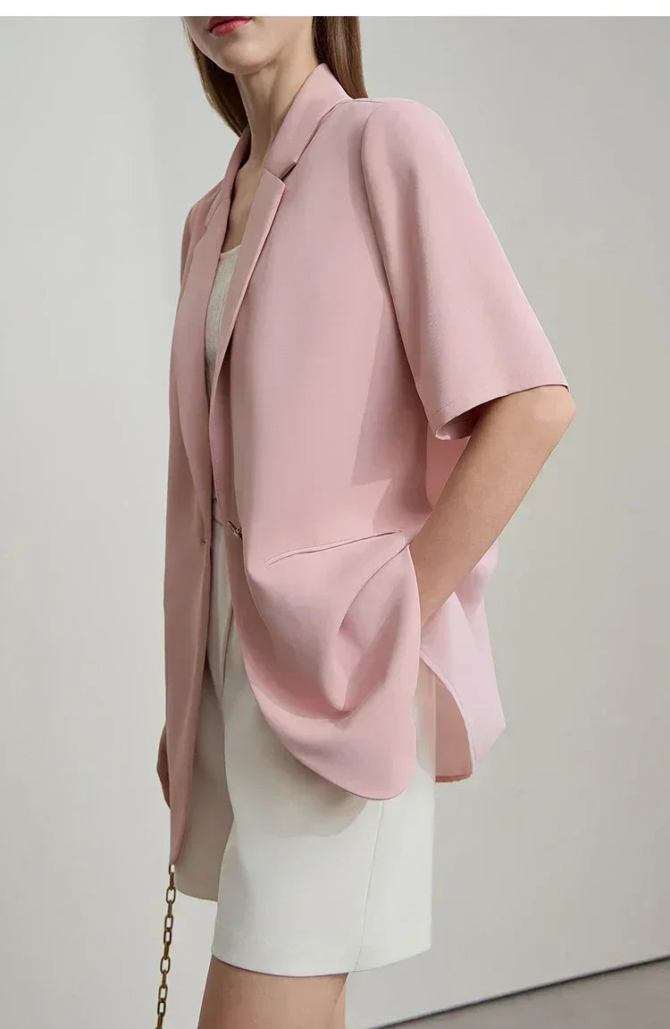 Amii Women's Top: Summer One-Button Short-Sleeve Blazer
