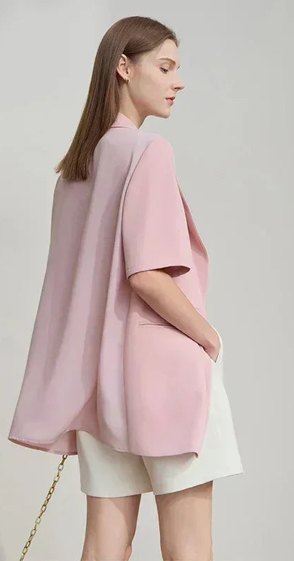Amii Women's Top: Summer One-Button Short-Sleeve Blazer