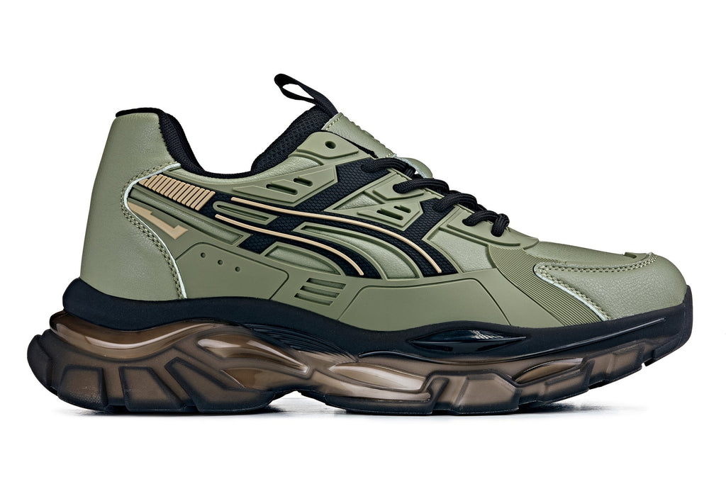Men's Khaki Green Chunky Sole Sporty Sneakers S5284