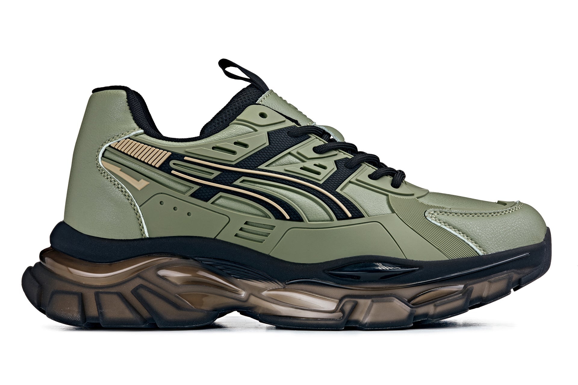 Men's Khaki Green Chunky Sole Sporty Sneakers S5284