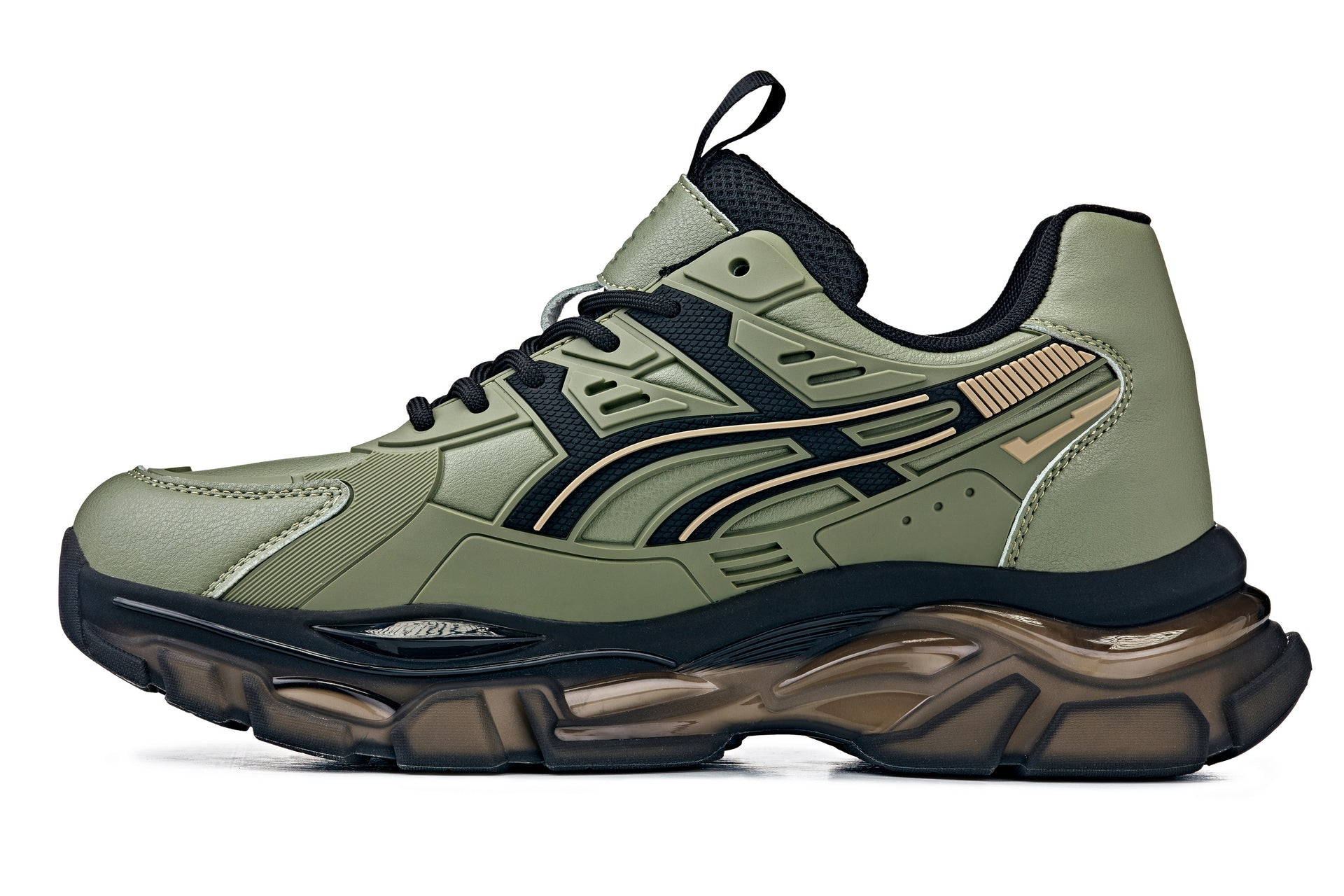 Men's Khaki Green Chunky Sole Sporty Sneakers S5284