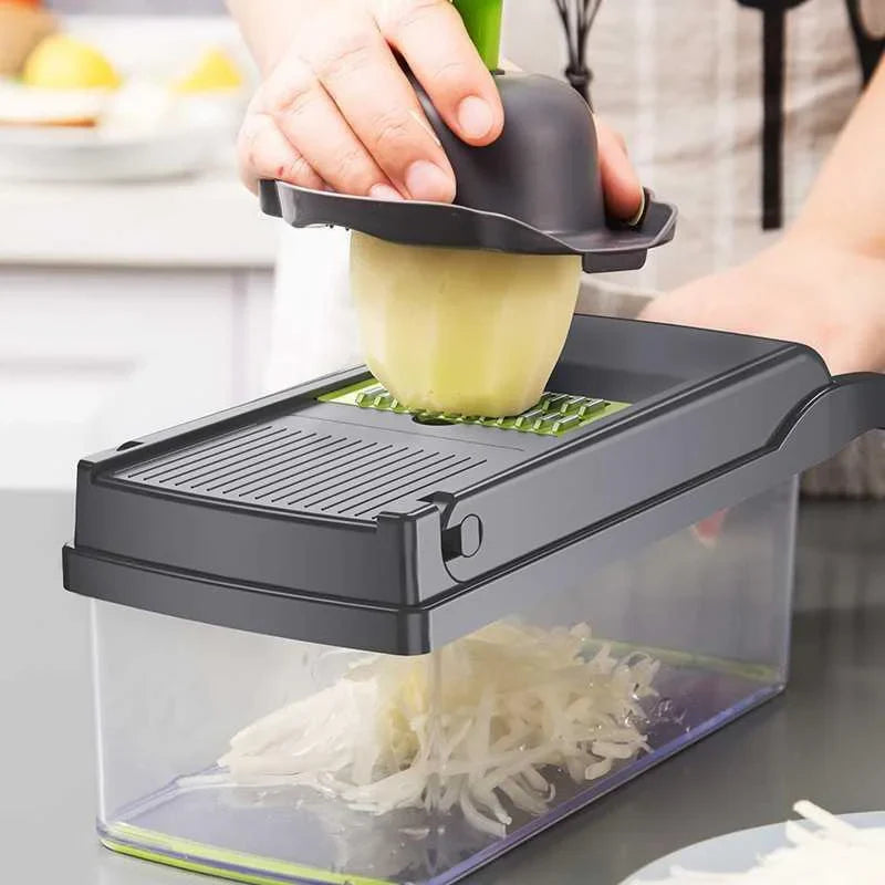 6-in-1 Vegetable Chopper & Mandoline Slicer - Dicer, Julienne, Grater with Container