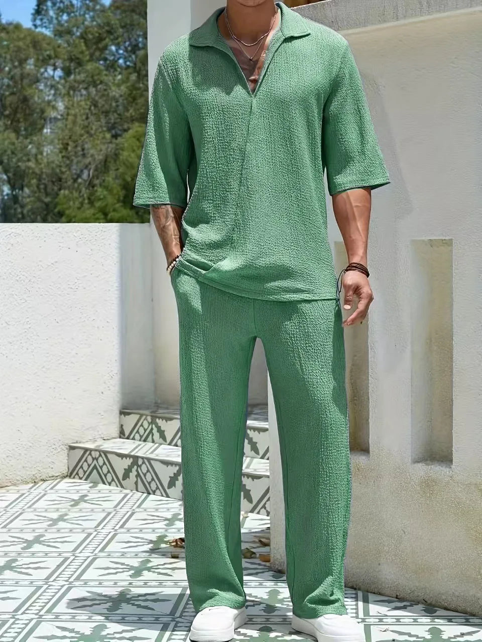 Vacation Summer Men's Retro Casual Pants Set