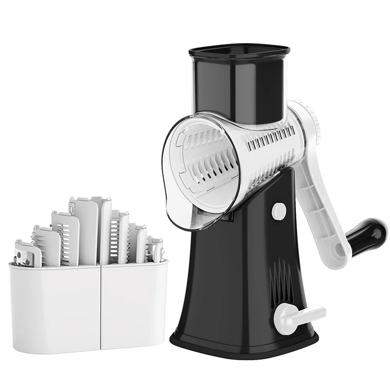 5-in-1 Rotary Cheese Grater & Kitchen Vegetable Slicer - Mandoline Julienne, Waffle Cutter & Nut Chopper
