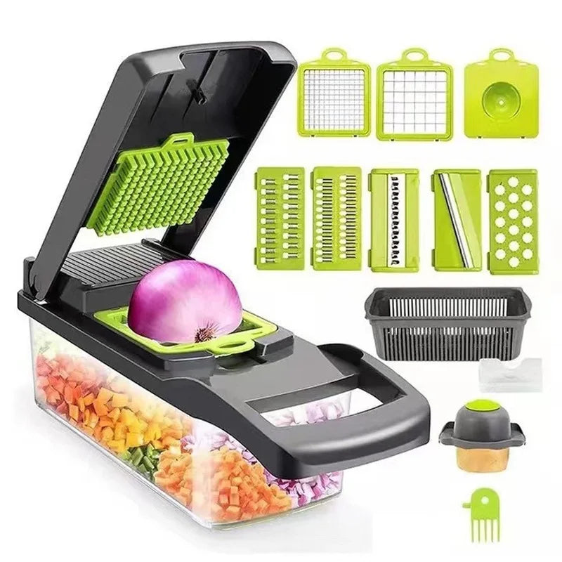 6-in-1 Vegetable Chopper & Mandoline Slicer - Dicer, Julienne, Grater with Container