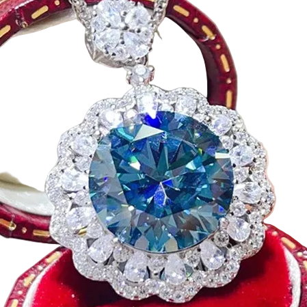 Sapphire Moissanite Pendant 10 Carat Necklace, Luxury S925 Silver Moissanite Blue Gems Fine Jewellery, Passes Diamond Tester, GRA