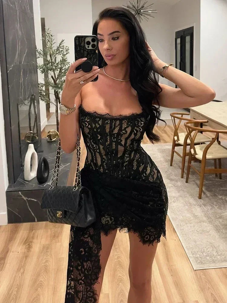 TARUXY See-through Patchwork Corset Dress  Elegant Party Mini Dress