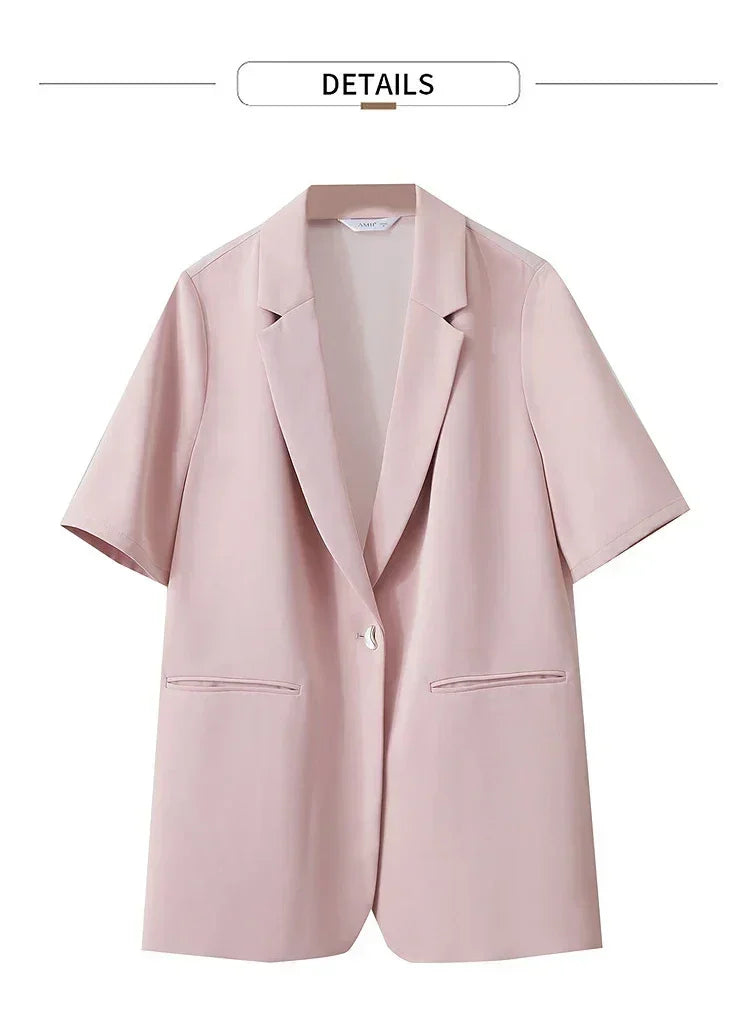 Amii Women's Top: Summer One-Button Short-Sleeve Blazer