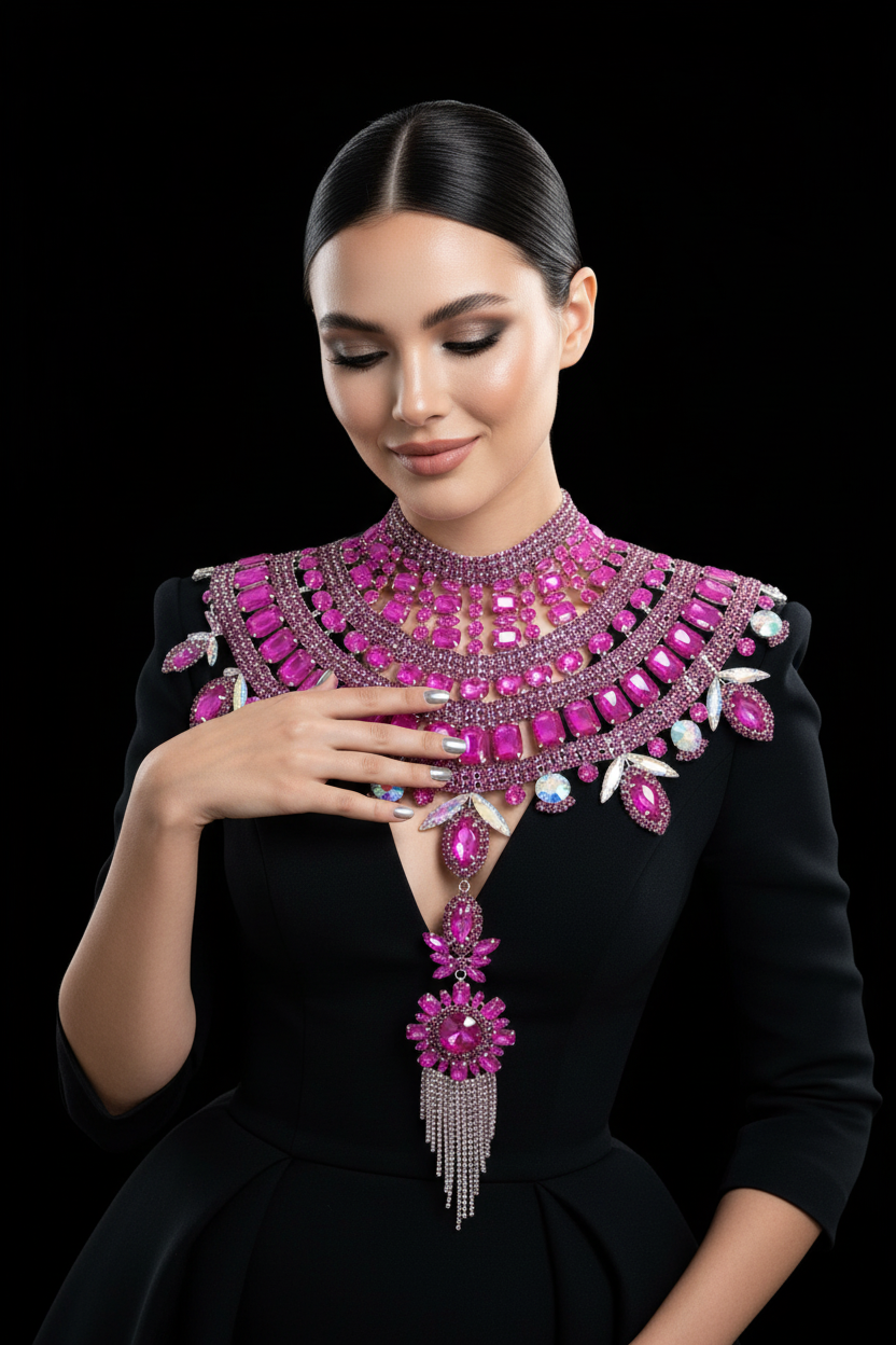 CUIER Super Gorgeous Glass Strass Necklace Crystal SS28 Drag Queen Huge Jewelry for Men Women Tassel Pendant Body Chain Tops