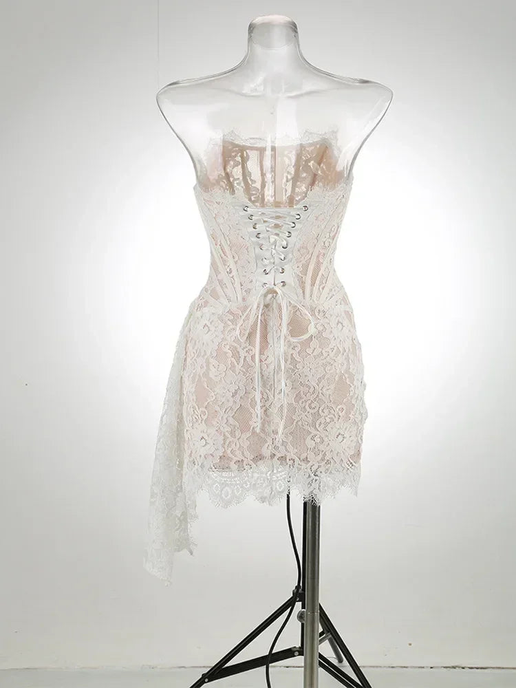 TARUXY See-through Patchwork Corset Dress  Elegant Party Mini Dress
