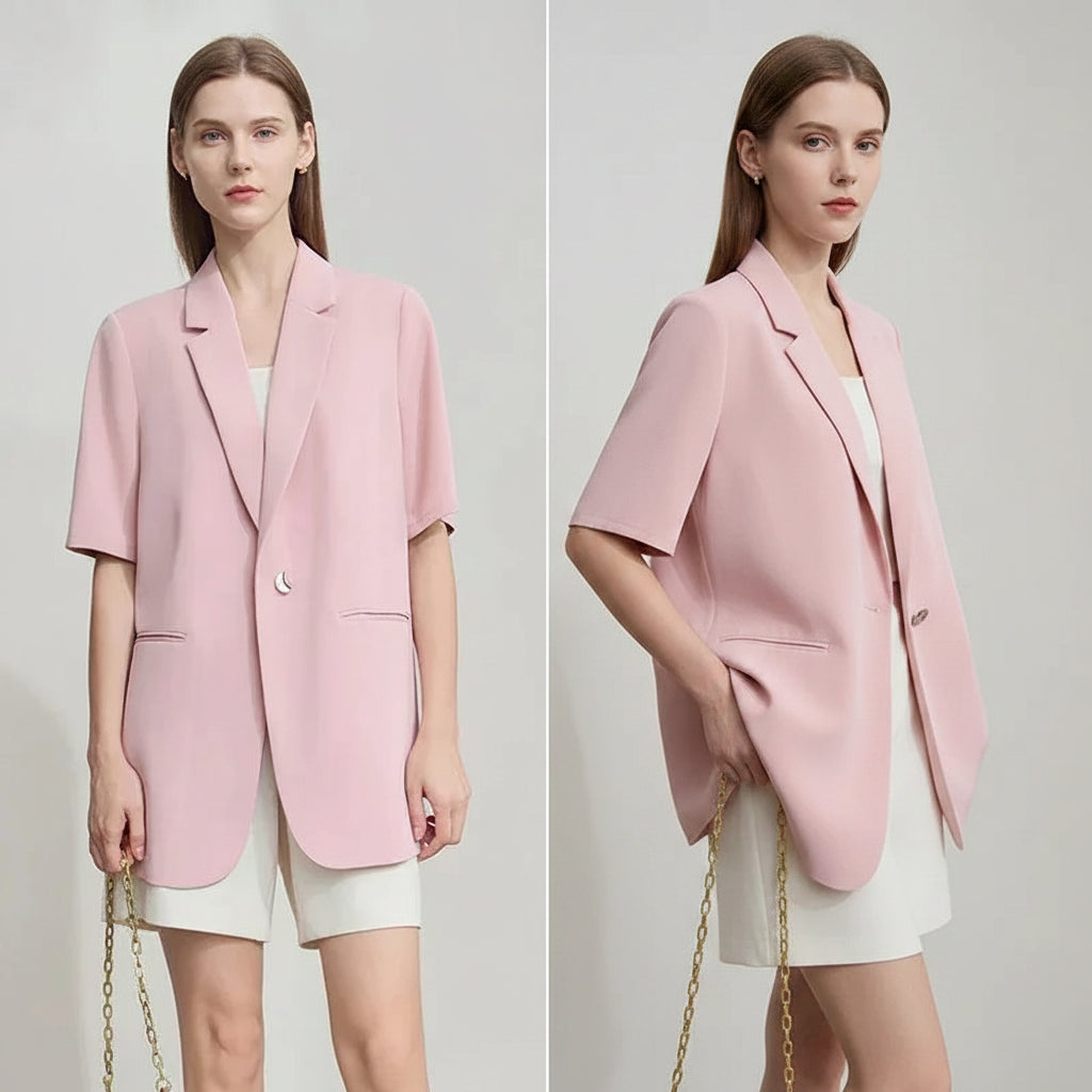 Amii Women's Top: Summer One-Button Short-Sleeve Blazer