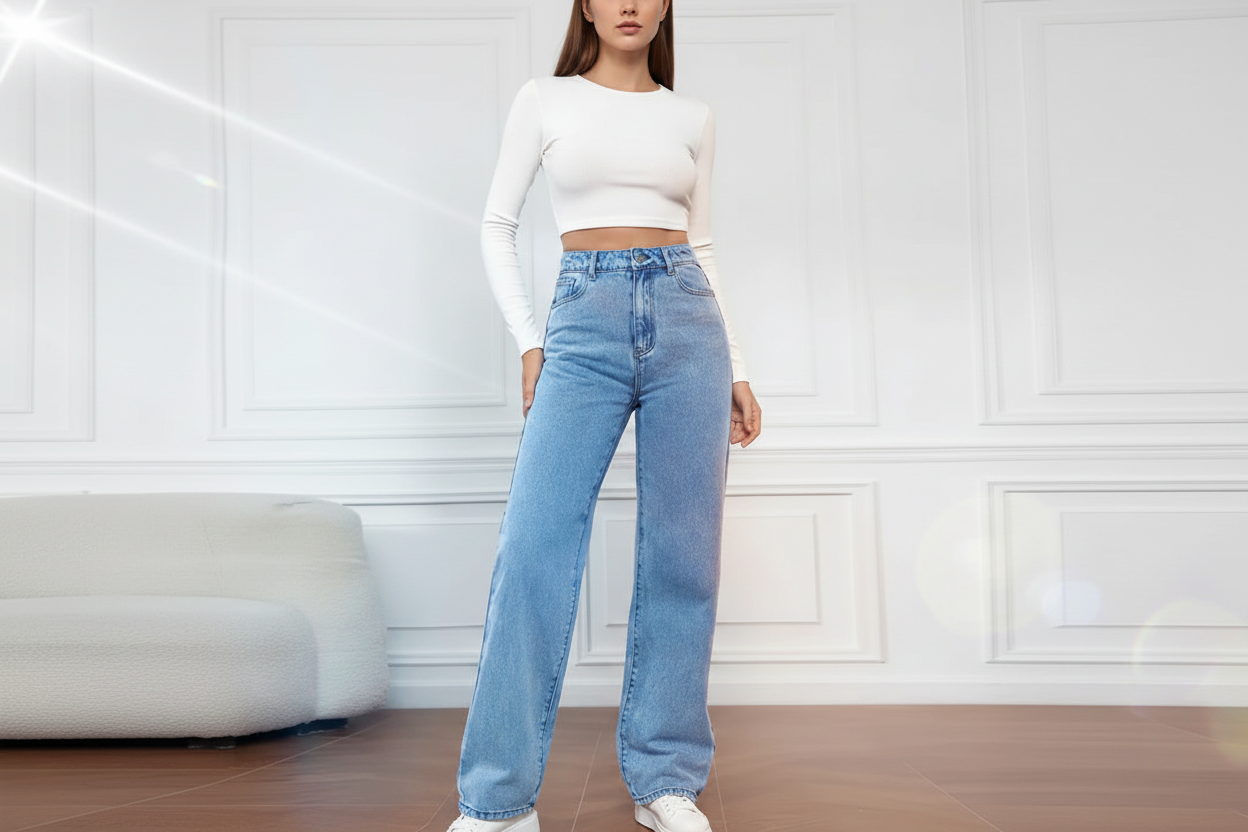 High-Waist Stretch Denim Jeans - Women's Straight Leg