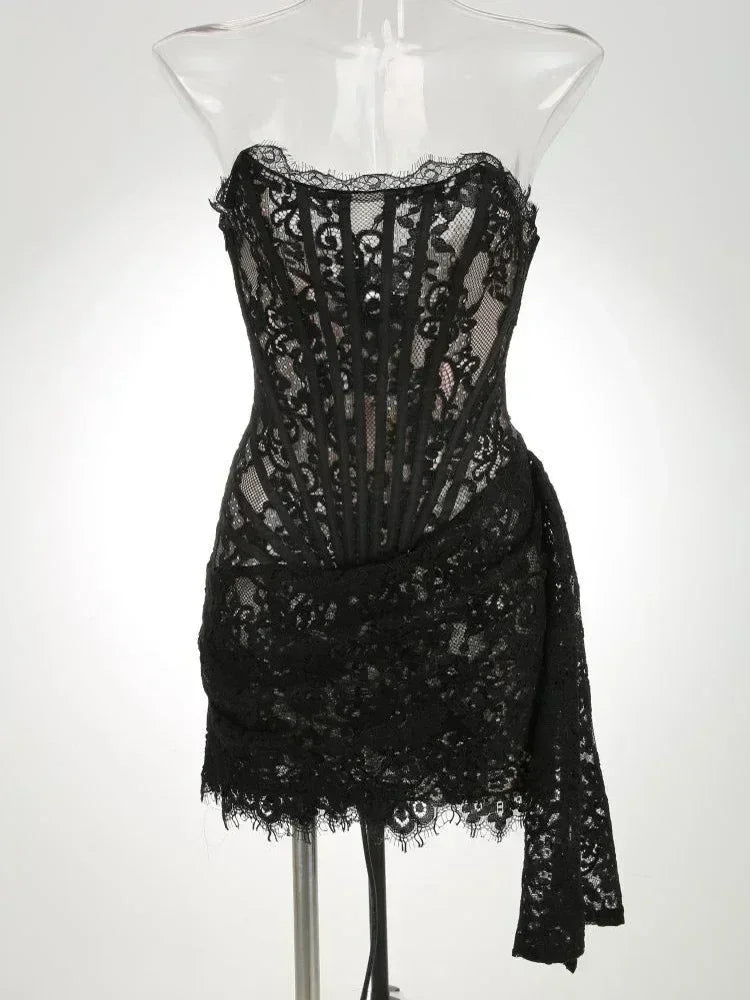 TARUXY See-through Patchwork Corset Dress  Elegant Party Mini Dress