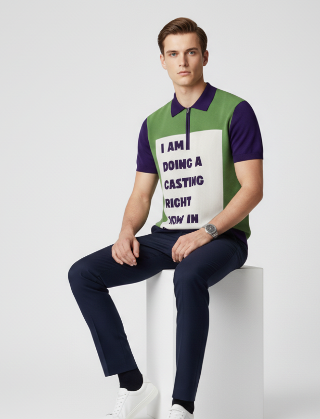 Cashmere Polo - Color Block Design