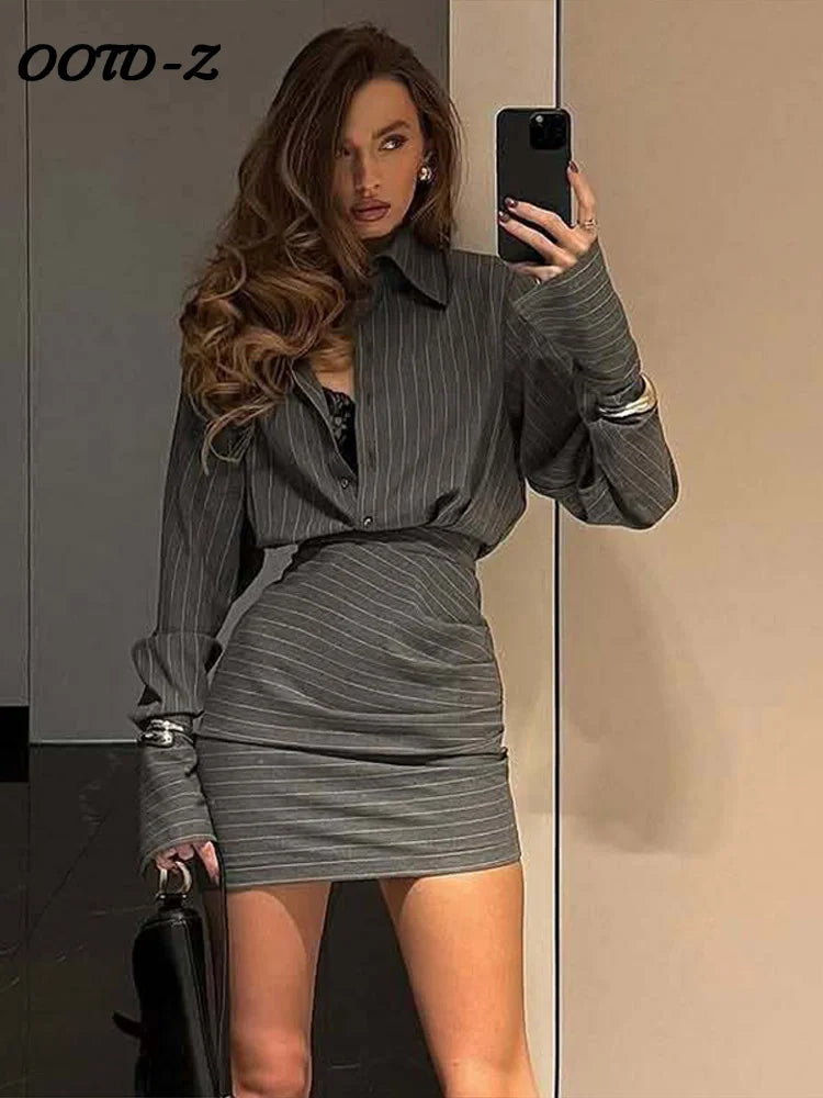 Sexy Striped Mini Skirt Set Women