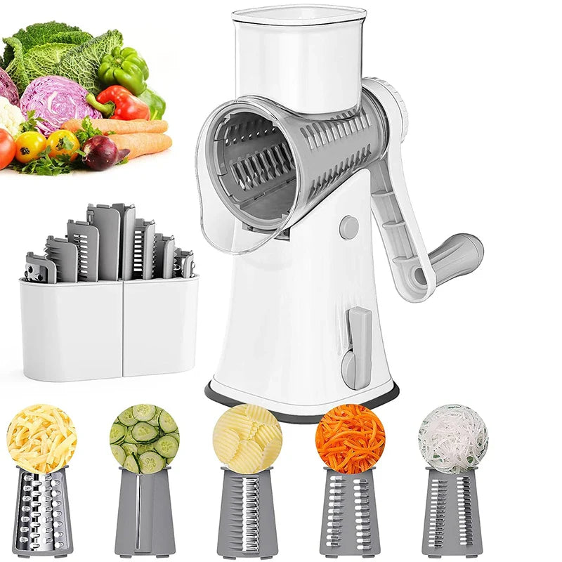 5-in-1 Rotary Cheese Grater & Kitchen Vegetable Slicer - Mandoline Julienne, Waffle Cutter & Nut Chopper