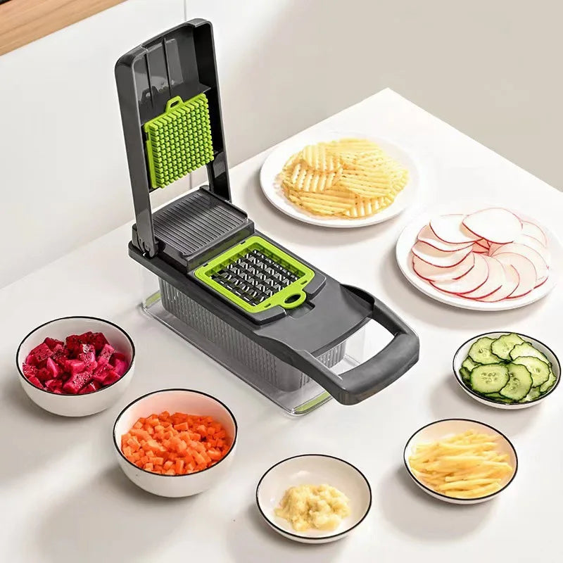 6-in-1 Vegetable Chopper & Mandoline Slicer - Dicer, Julienne, Grater with Container