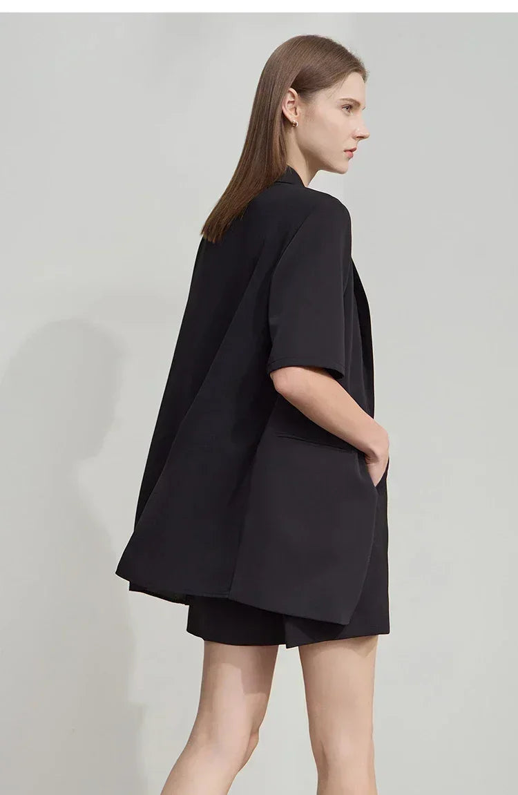 Amii Women's Top: Summer One-Button Short-Sleeve Blazer