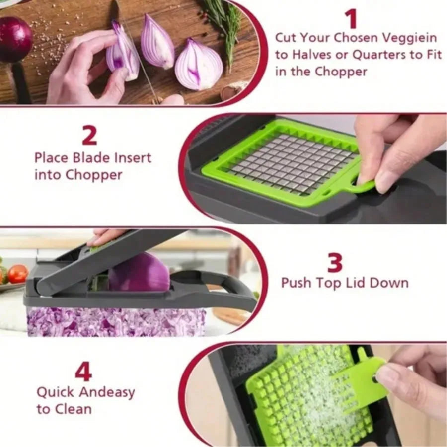 6-in-1 Vegetable Chopper & Mandoline Slicer - Dicer, Julienne, Grater with Container