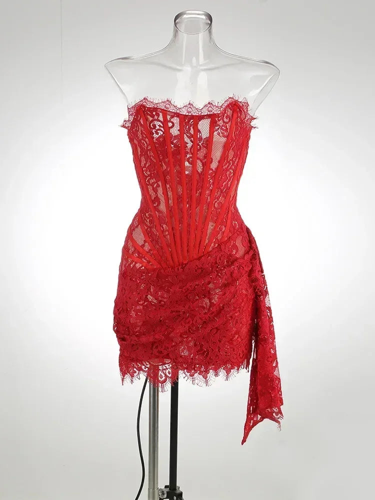 TARUXY See-through Patchwork Corset Dress  Elegant Party Mini Dress