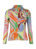Women's Pleated Print Long Sleeve Polo Shirt