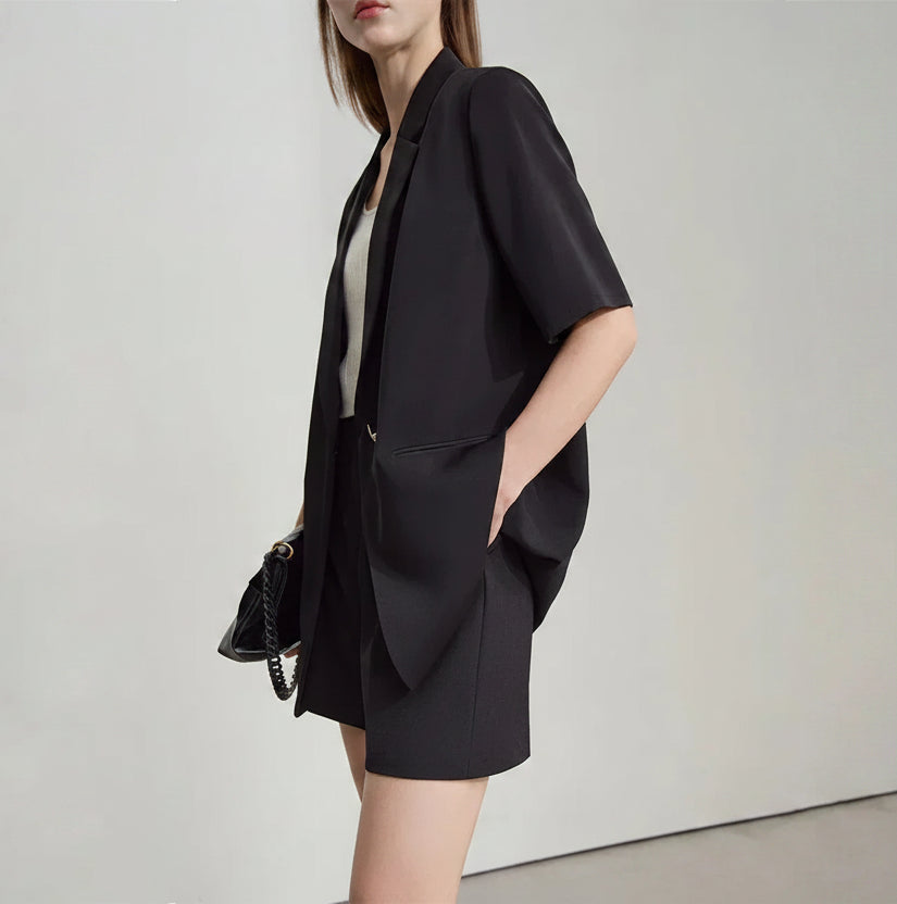 Amii Women's Top: Summer One-Button Short-Sleeve Blazer