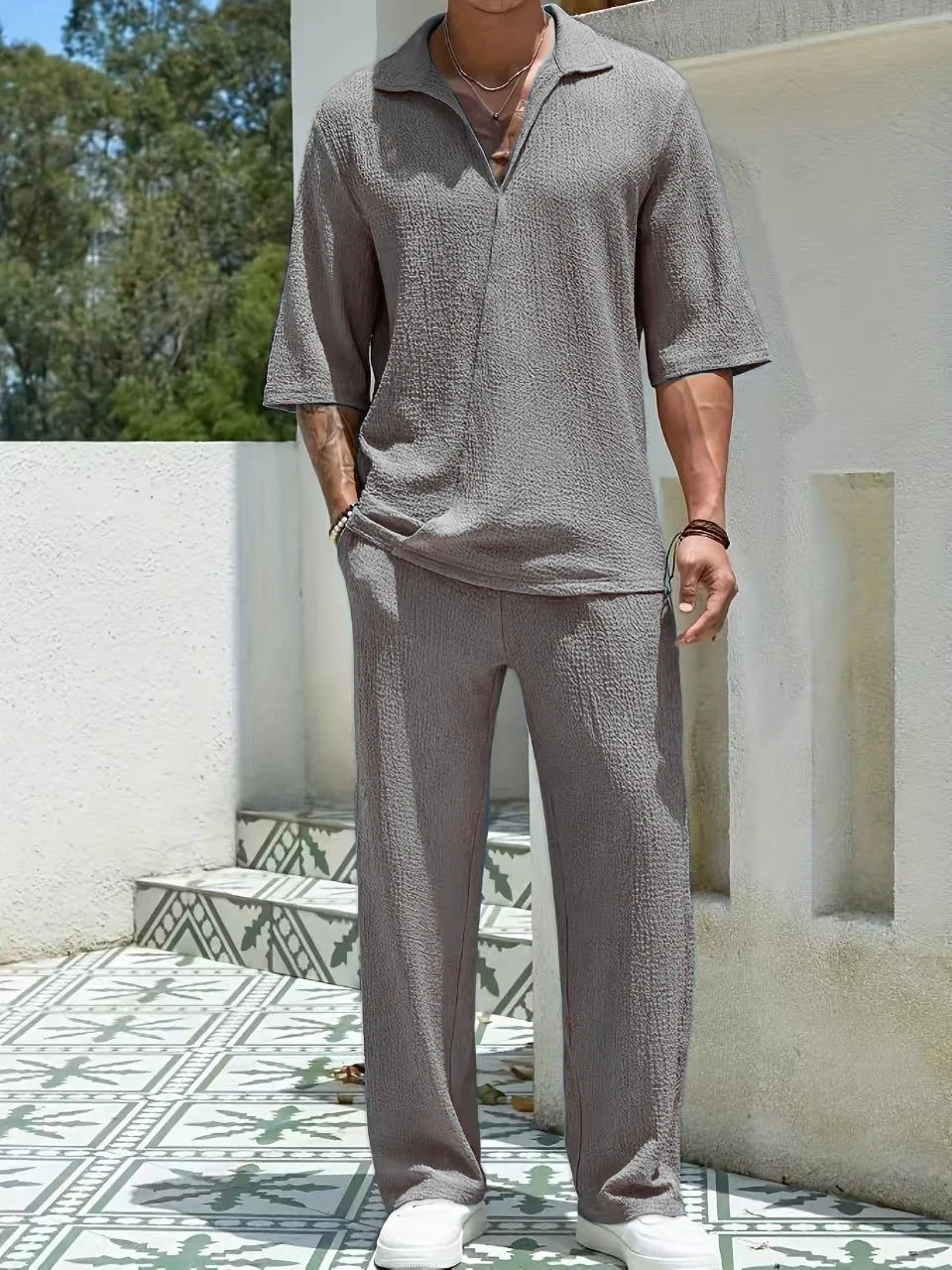 Vacation Summer Men's Retro Casual Pants Set