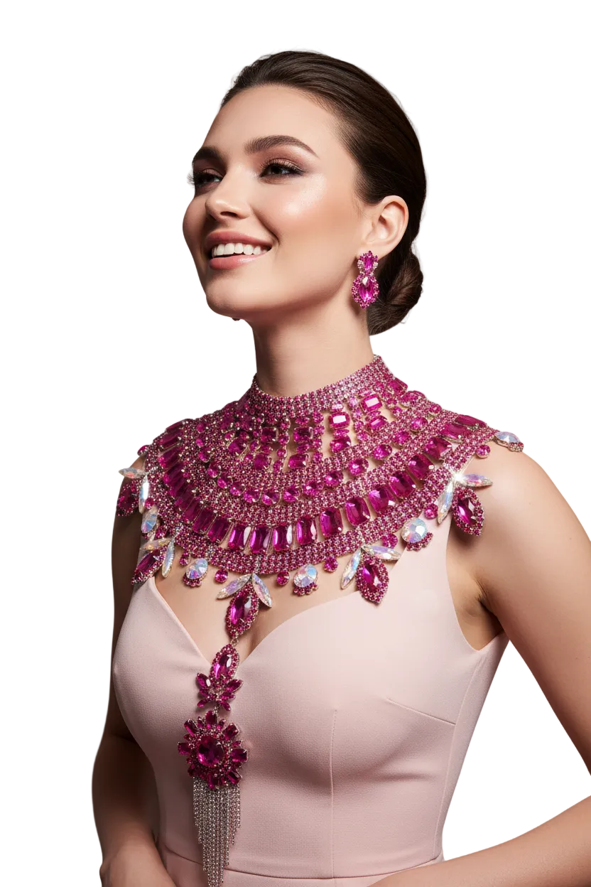 CUIER Super Gorgeous Glass Strass Necklace Crystal SS28 Drag Queen Huge Jewelry for Men Women Tassel Pendant Body Chain Tops