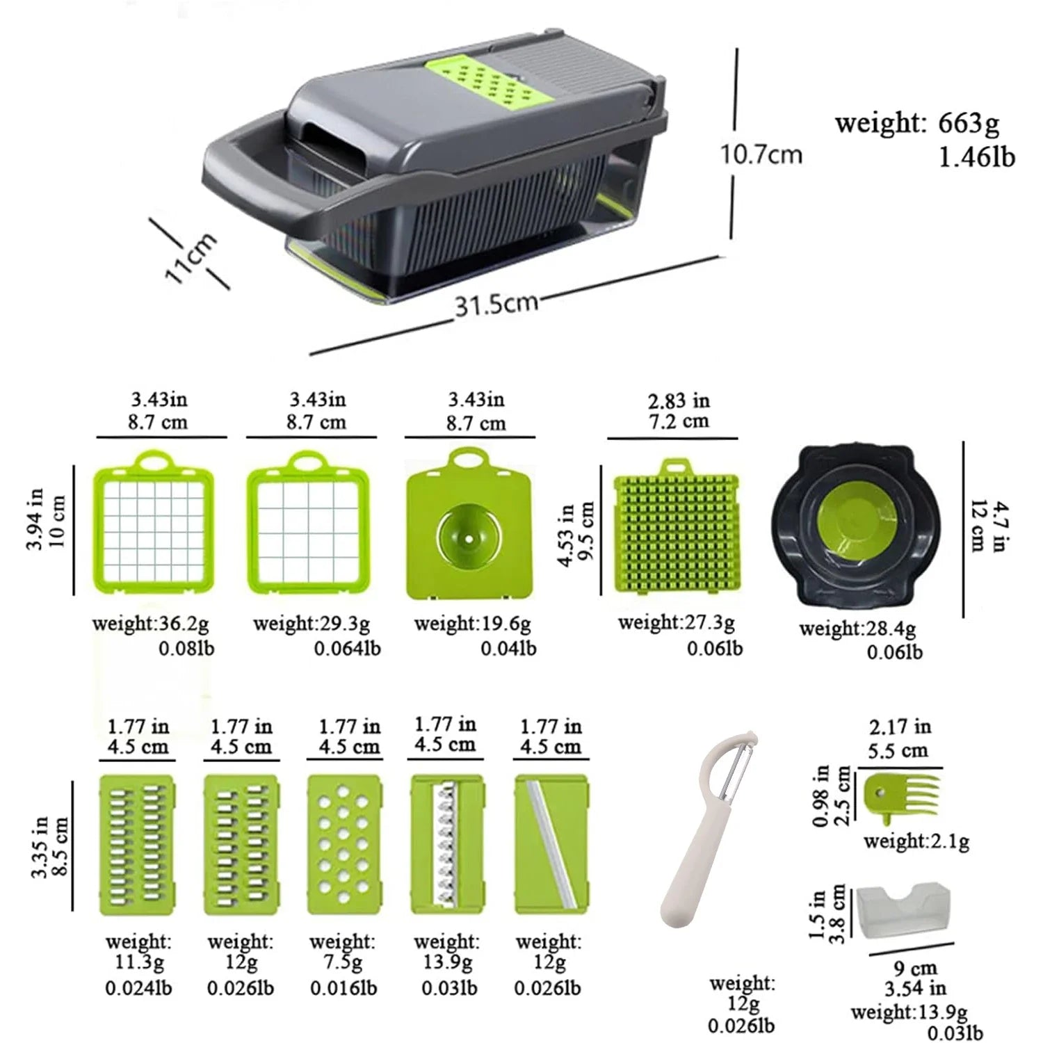 16-in-1 Multifunctional Kitchen Food Chopper, Professional Vegetable Slicer with Stainless Steel Blades