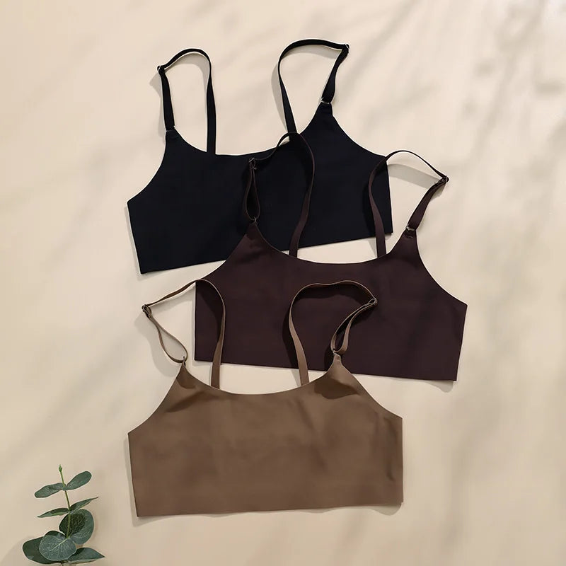 Ice Silk Seamless Wireless Bras And Women Underwear Set