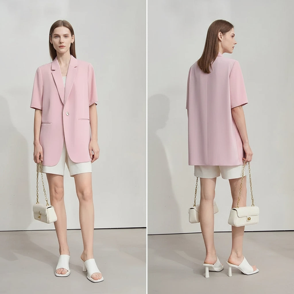 Amii Women's Top: Summer One-Button Short-Sleeve Blazer