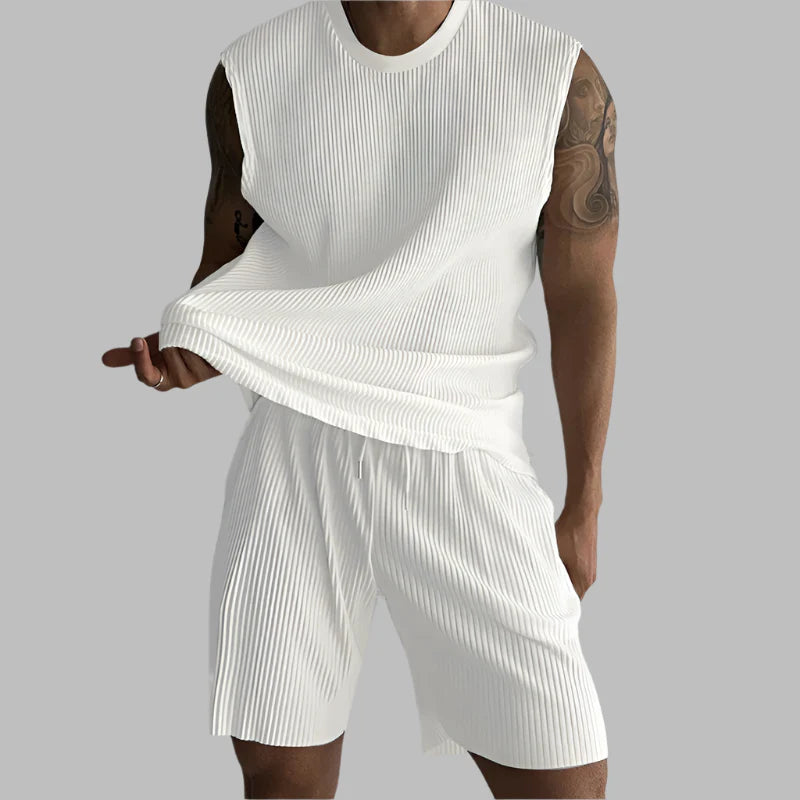 Men's Summer Pleated Sleeveless Tank Beach Set